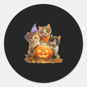 Sticker Rond Chatons vintage citrouille chat mignon saison effr