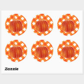 Sticker Rond Chatoyant Orange Automne Citrouille Plaid Checkers (Feuille)