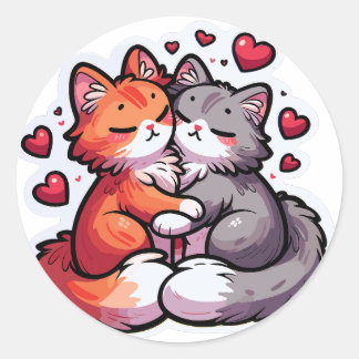 Sticker Rond Chats affectueux avec coeur