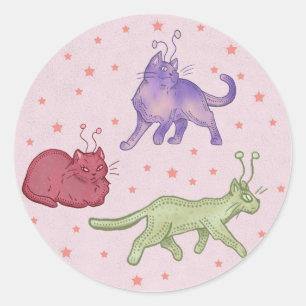 Sticker Rond Chats Aliens Espace Fantaisiste Chat Drôle Sci-Fi