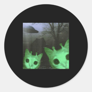 Sticker Rond Chats Aliens Ufo Drôle Effrayant Mème De Chat Pour