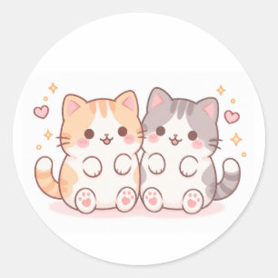 Sticker Rond Chats amis kawaii