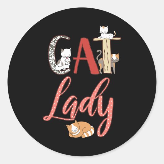 Sticker Rond Chats - Amoureux des chats de la dame de chat (Devant)