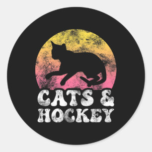 Sticker Rond Chats amusants et Hockey Vintage Retro Hob