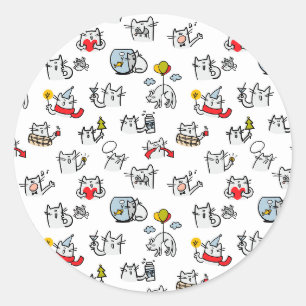 Sticker Rond Chats amusants, lait et magie.