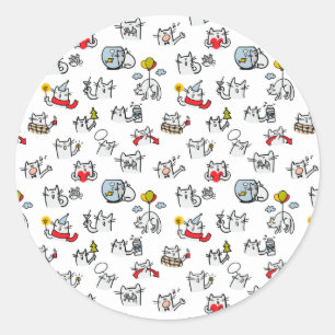 Sticker Rond Chats amusants, lait et magie.