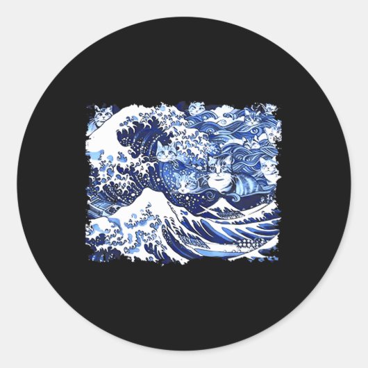 Sticker Rond Chats Bleus Vague Pour Kamala Drôle Chat Dame (Devant)