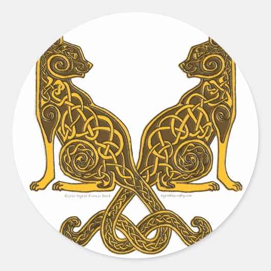 Sticker Rond chats celtiques 6 bronze or (Devant)