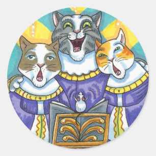 STICKER ROND CHATS CHOIR ÉGLISE & SOURIS CHANTER CAROLS DE NOËL