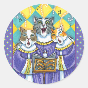 STICKER ROND CHATS CHOIR ÉGLISE & SOURIS CHANTER CAROLS DE NOËL