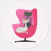 Sticker Rond Chats Classé du milieu du siècle Chats Rose Chaise (Devant)