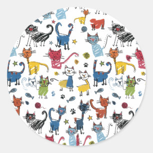 Sticker Rond Chats colorés vibrants dessinés à la main