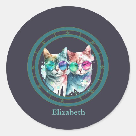 Sticker Rond chats couple valentine Day Drôle (Devant)