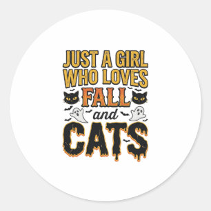 Sticker Rond Chats d'automne Halloween Fille Graphisme Vintage_