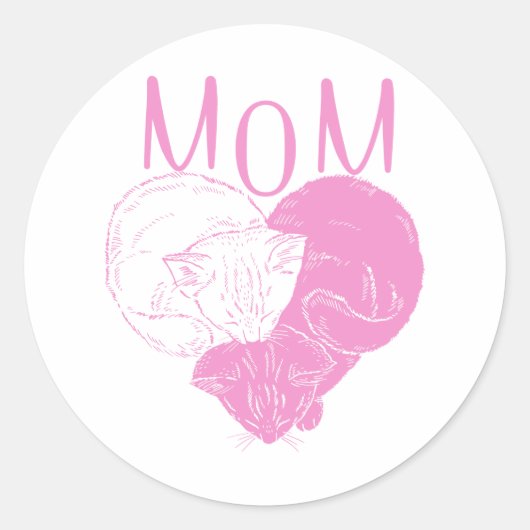 Sticker Rond Chats de coeur MOM rose (Devant)