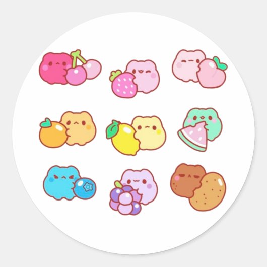 Sticker Rond Chats de fruits kawaii (Devant)
