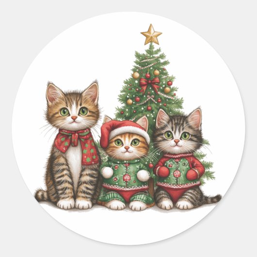 Sticker Rond Chats de Noël mignons (Devant)