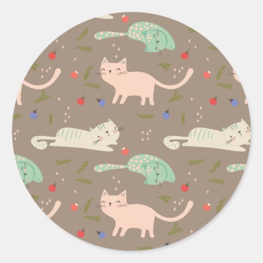 Sticker Rond Chats de Noël mignons (Devant)