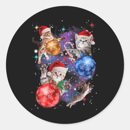 Sticker Rond Chats de Noël mignons dans l'espace ornements Grap (Devant)