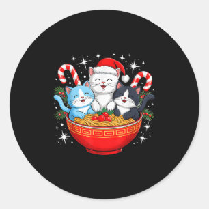 Sticker Rond Chats de Noël Ramen Kitten Anime Hommes Femmes Enf