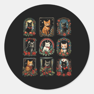 Sticker Rond Chats de Noël vintage Kitten