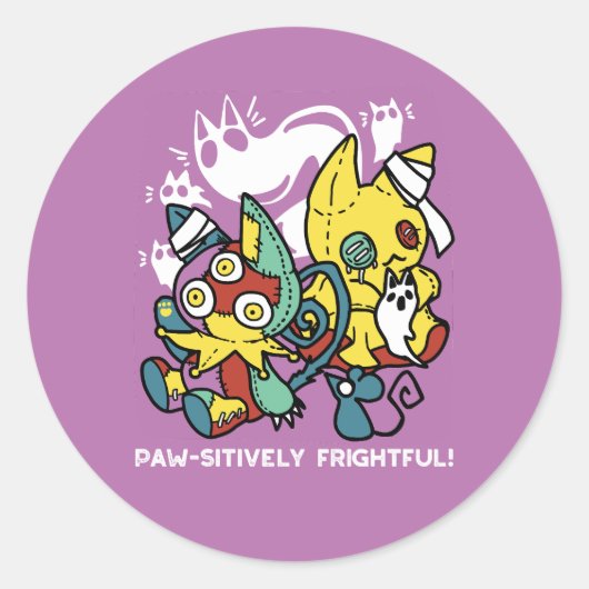 Sticker Rond Chats déplaisants Halloween Art : Paw-sitly Fright (Devant)