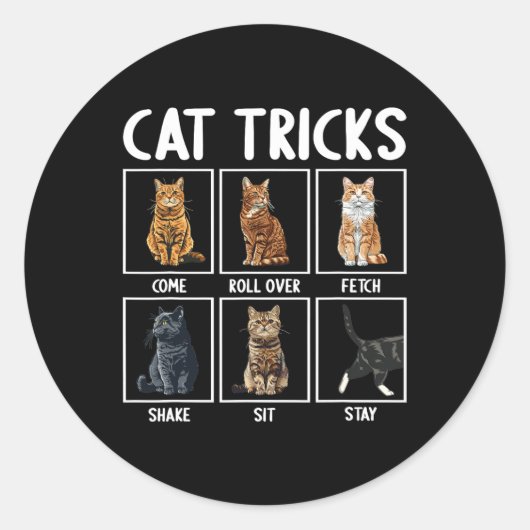 Sticker Rond Chats Drôle Chat Tricks (Devant)