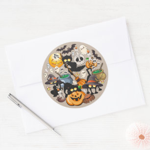 Sticker Rond Chats drôles de Halloween Fête