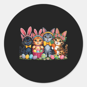 Sticker Rond Chats drôles de Pâques Oreilles de Lapin Œufs de P