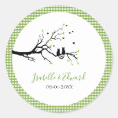 Sticker Rond Chats en amour Vert & Blanc En vichy Noms de Motif (Devant)