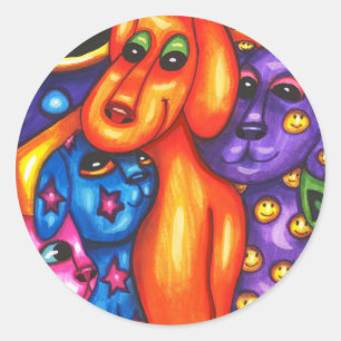 Sticker Rond chats et chiens colorés art abstrait