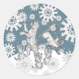 Sticker Rond Chats et flocons de neige uniques Noël de neige hi