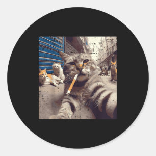 Sticker Rond Chats Gangster Rues Chats Selfie Drôle Mème Humour