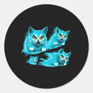 Sticker Rond Chats Halloween Funny Flying Ghost Tee