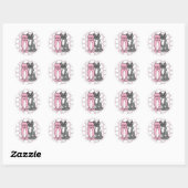 Sticker Rond Chats Kitty Roses et Grey Cute Cute (Feuille)