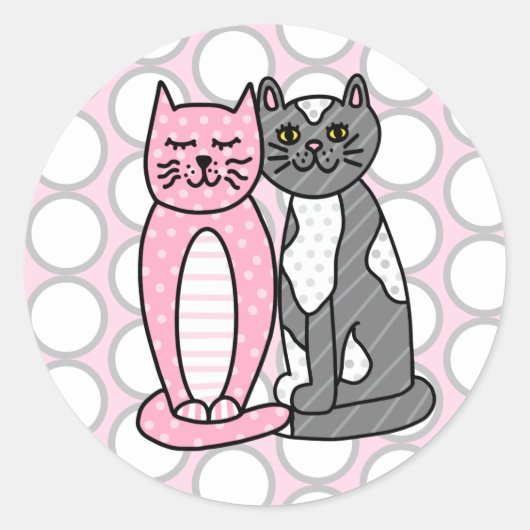 Sticker Rond Chats Kitty Roses et Grey Cute Cute (Devant)