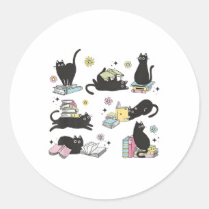 Sticker Rond Chats Lecture Livres Chemise Amoureux des chats Ki
