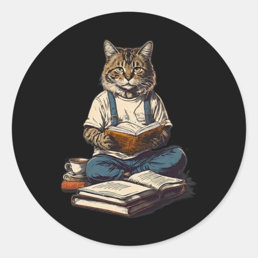 Sticker Rond Chats Lire Un Livre Graphique Chat Kitten Amateurs (Devant)