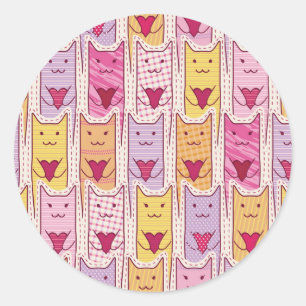 Sticker Rond Chats mignons aux coeurs amoureux