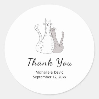 Sticker Rond Chats mignons Dessin Merci Mariage simple