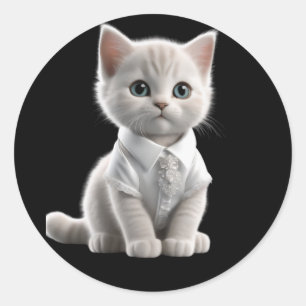 Sticker Rond chats mignons et drôles portant des vêtements