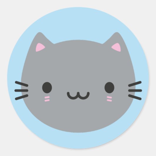 Sticker Rond Chats mignons - Gray Kawaii Kitten (Devant)