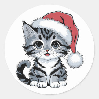 Sticker Rond chats mignons noël