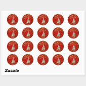 Sticker Rond Chats mignons Pine Tree Noël rouge (Feuille)