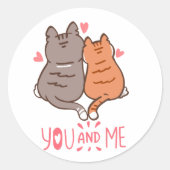 Sticker Rond Chats Mignons Toi et Moi Queue en Cœur (Devant)