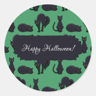 Sticker Rond Chats Noirs Blocs Halloween Pixel Art Motif