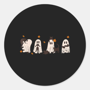 Sticker Rond Chats noirs en chat fantôme mignon Halloween