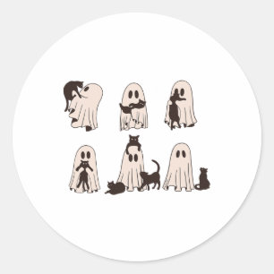 Sticker Rond Chats Noirs En Costume Fantôme - Chat Fantôme Mign