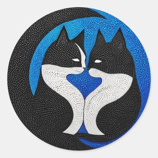 Sticker Rond Chats noirs et blancs (Devant)