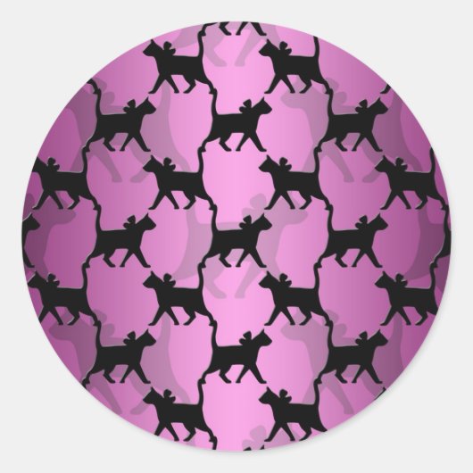Sticker Rond Chats noirs sur rose (Devant)